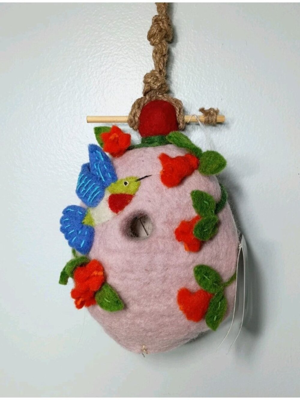 Wild Woolies DZI Handmade 3D Wool Birdhouse Hummingbird Flowers Natural New